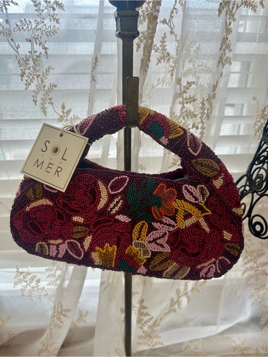 Sol And Mer Handbags - Sol and Mer maroon floral beaded shoulder ba